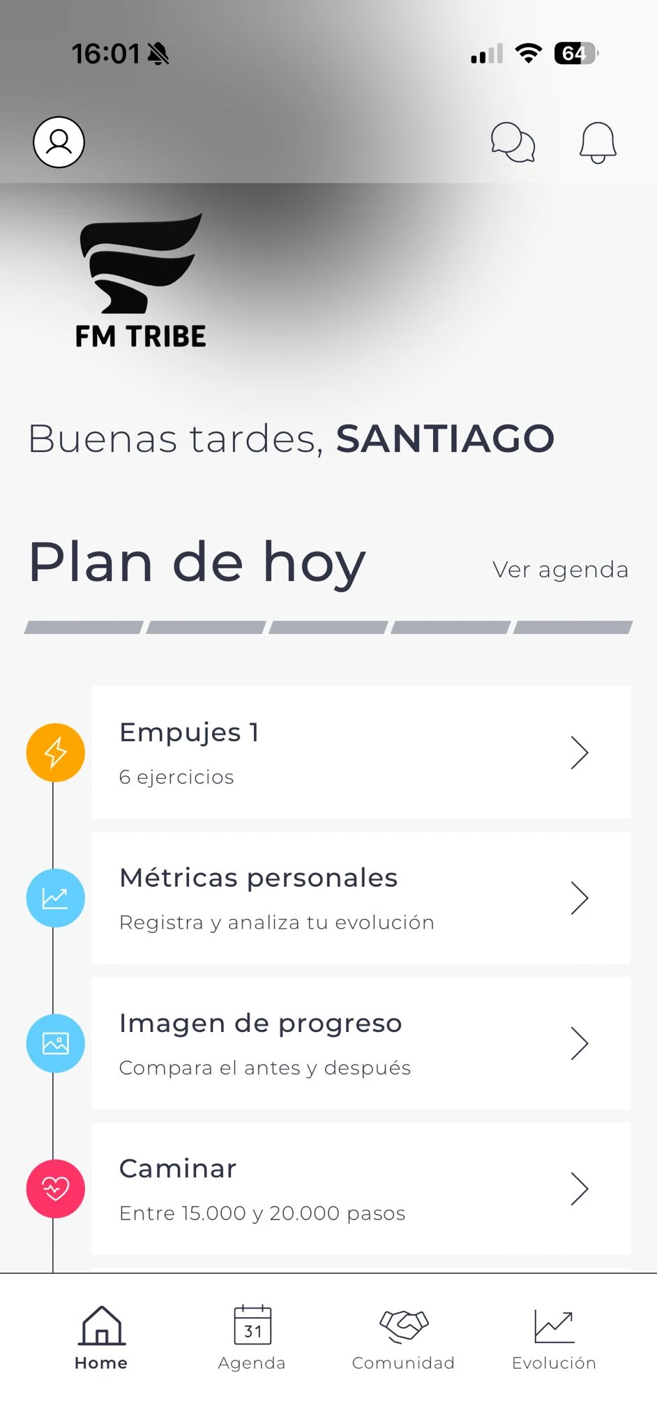 Plan de hoy en la app
