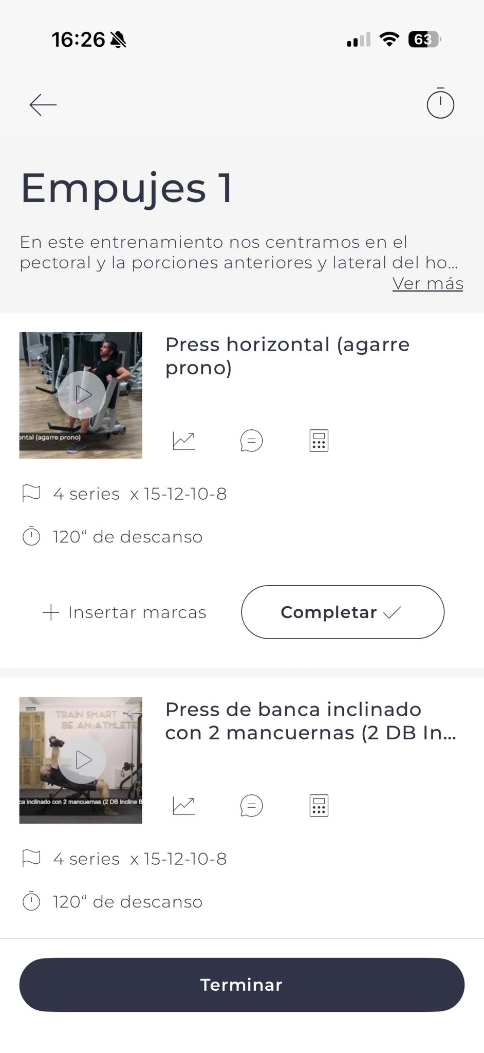 Entrenamientos en la app